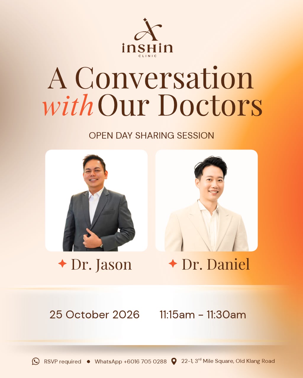 Open Day sharing session poster featuring Dr. Jason and Dr. Daniel.